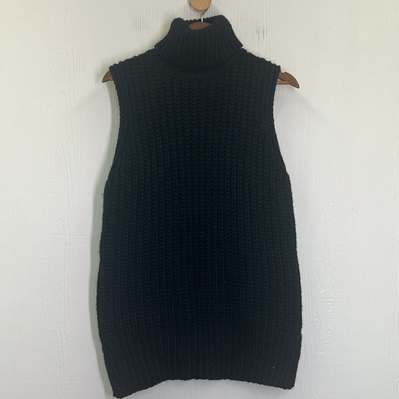 H&M - Black Relaxed Chunky Knit Long Sleeveless Turtleneck Sweater Size XS - Picture 7 of 10